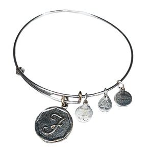 4/$24 Alex and Ani Rafaelian Silver Finish F‎ Initial Bangle Charm Bracelet